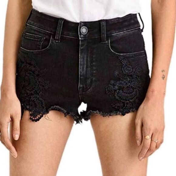 American Eagle Outfitters Factory Faded Lace Hi-Rise Shorties Shortie Shorts - Picture 1 of 13